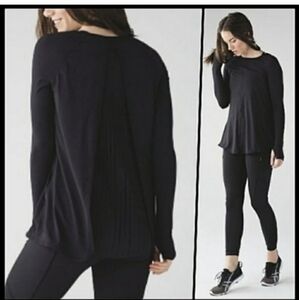 LULULEMON Making Moves Long Sleeve Top Pleated Back Panel Black Large